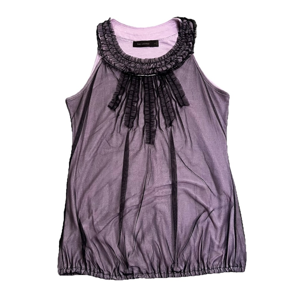 Y2K Black‎ Purple Mesh Overlay Top XS Dark Fairy Grunge Whimsigoth Sleeveless